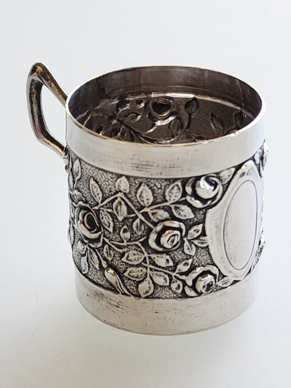 Baby Cup Beaker Embossed Roses No Monogram Adolf Kander Continental Silver